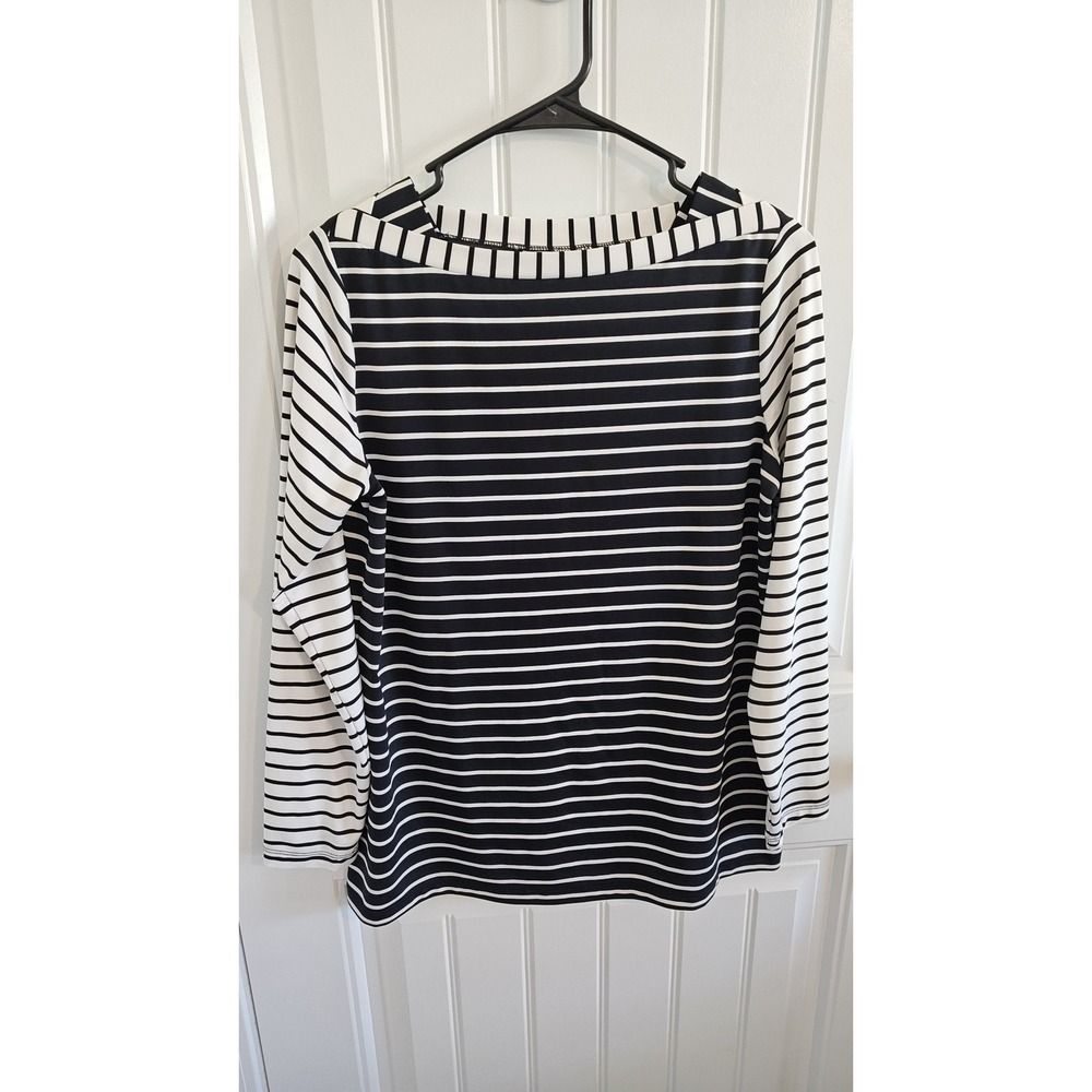 Susan Graver Women Junior Black White Striped Long Sleeve Boat Neck Shirt XS